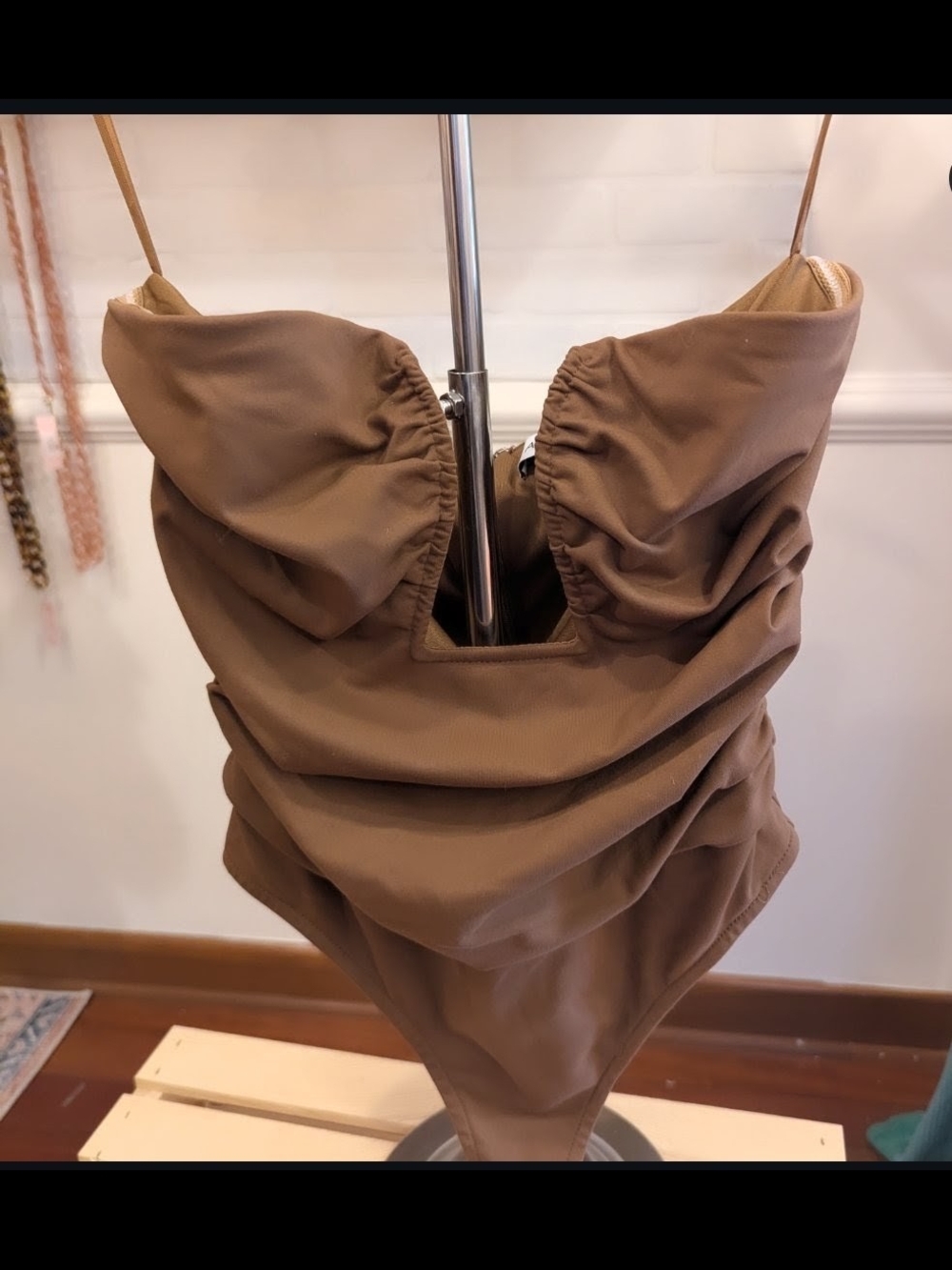 Ruched Brown One-Piece Bodysuit